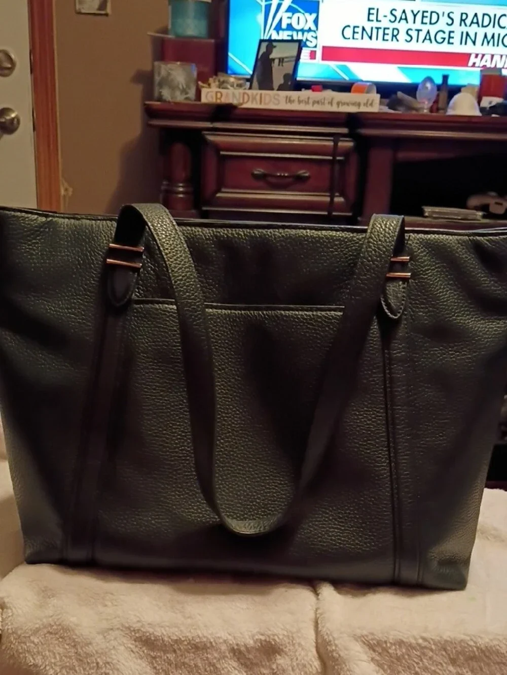 kate spade Chandra Tote Oakwood Collrction Deep Evergreen Pebbled Leather Tote